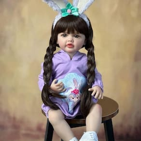 Bebê Reborn Menina Boneca De Silicone Macio Longo Cabelo Castanho Color Xiaoputao