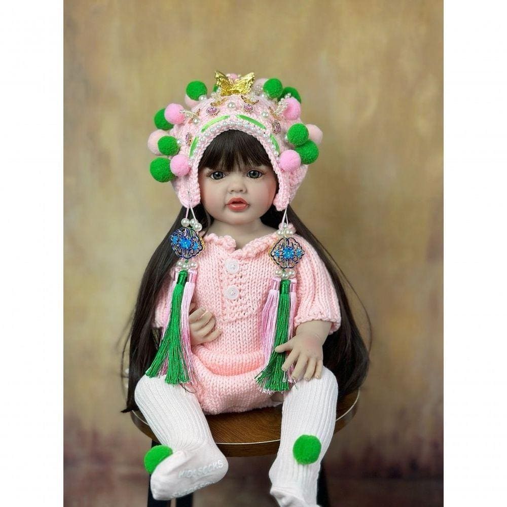 Brastoy Boneca Bebê Reborn Silicone Menina Olhos Castanhos 55cm em