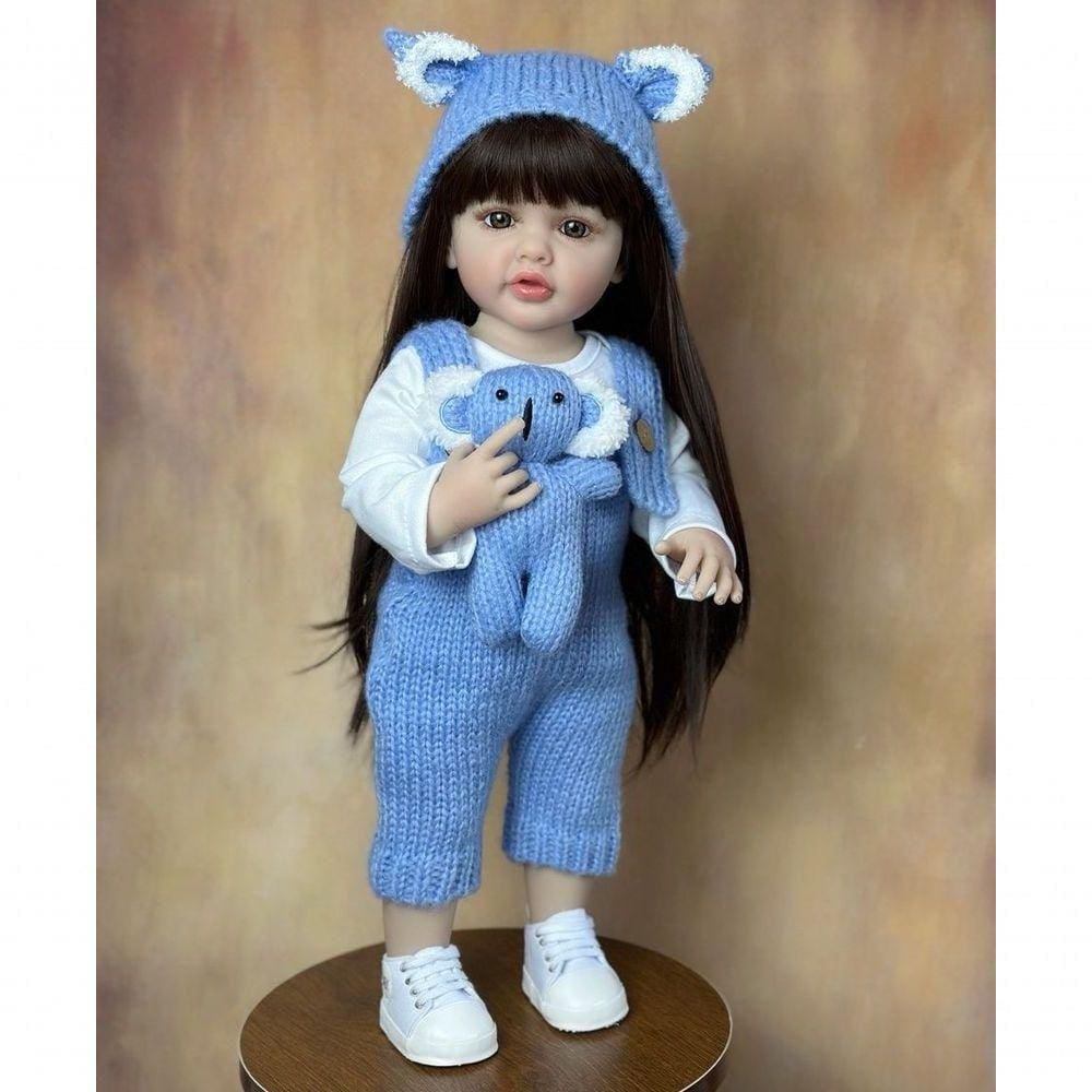 Brastoy Boneca Bebê Reborn Silicone Menina 55cm Olhos Castanhos