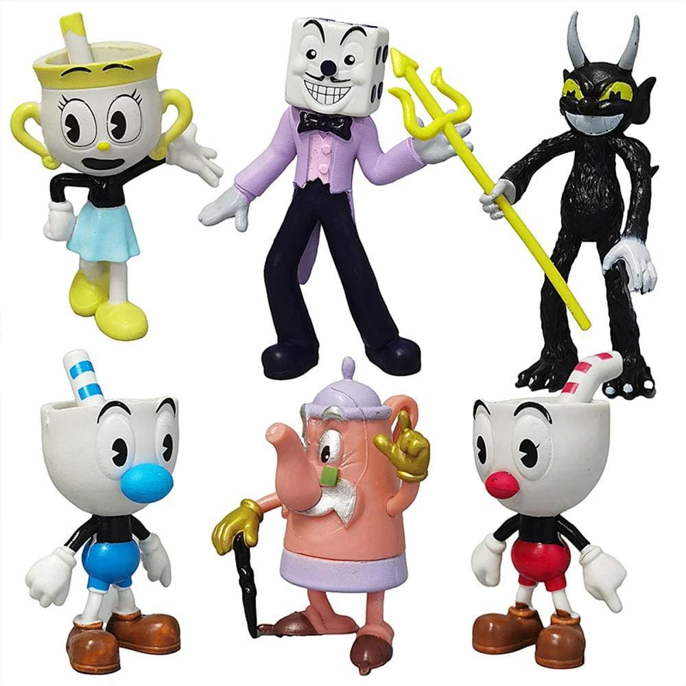Kit 6 Bonecos Cuphead Mugman King Dice Ms Chalice Pvc