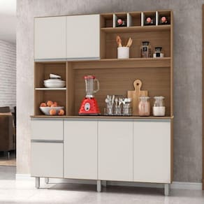 Kit Cozinha 6 Portas 1 Gaveta Alice Carvalho/Off White
