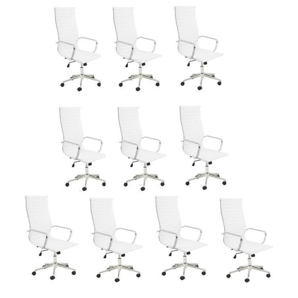 Conjunto 10 Cadeiras de Escritório Presidente Giratória Sevilha Rivatti Branco