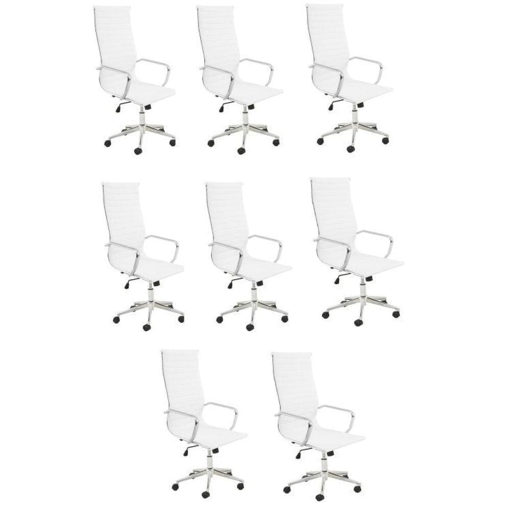 Conjunto 8 Cadeiras de Escritório Presidente Giratória Sevilha Rivatti Branco