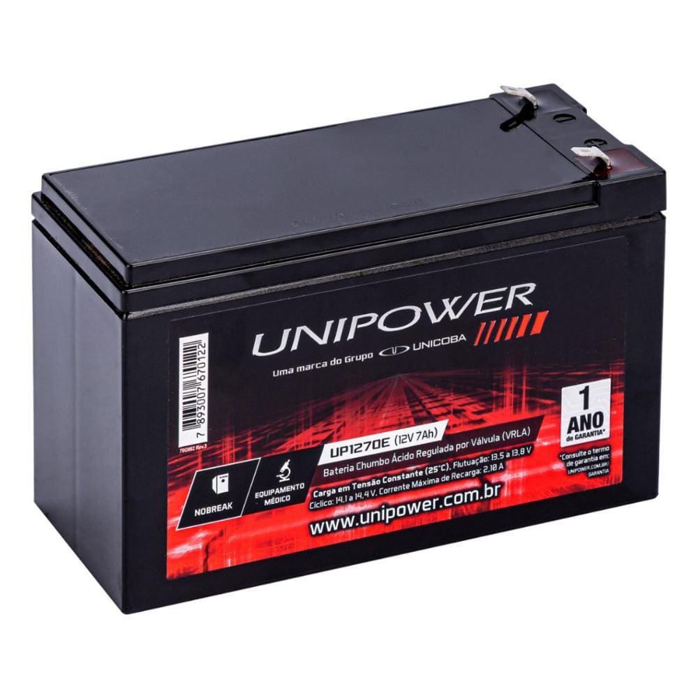 Bateria Selada para Nobreak e Sistemas de Monitoramento e Segurança - 12V / 7Ah - Unipower UP1270E