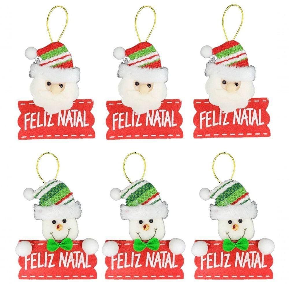Kit 3 Papai Noel E 3 Boneco De Neve Feliz Natal Pelúcia 12cm