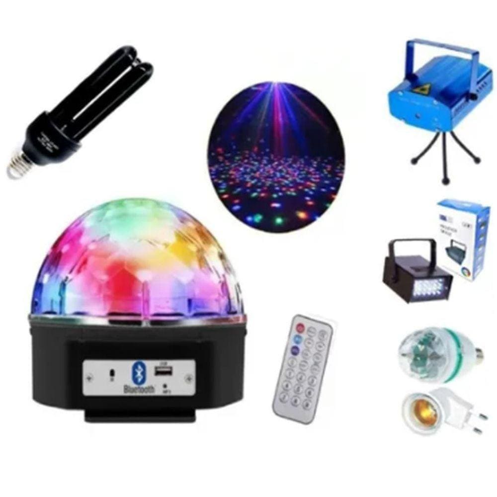 Kit Iluminação Globo Strobo Laser Festa Para Dj E Mc