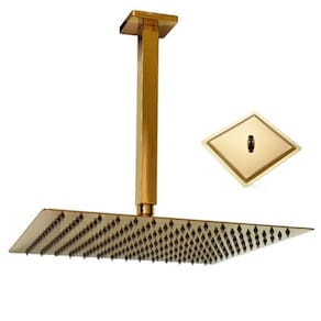Ducha Chuveiro Inox Teto Slim Dourado 20X20 Quadrado Suporte