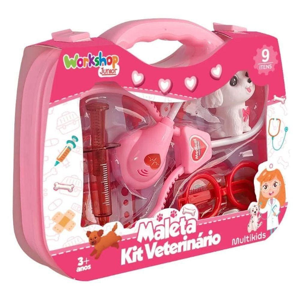 Maleta Kit Veterinário Workshop Jr - 9 Peças - Multikids