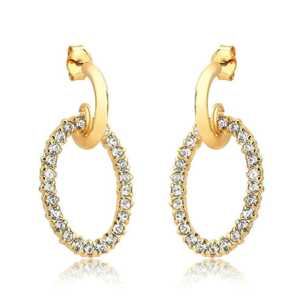 Brincos Argolas Com Aro De Cristais Revestido Em Ouro