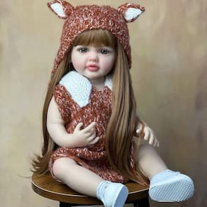 Bebê Reborn Menina Boneca De Silicone Macio Longo Cabelo Castanho Color Qiqi