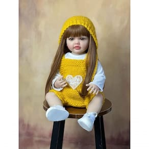 Bebê Reborn Menina Boneca De Silicone Macio Longo Cabelo Castanho Color Xiaoningmeng