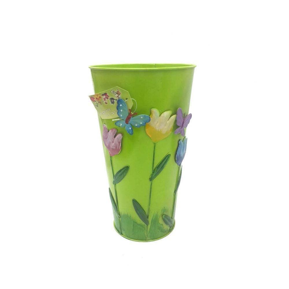 Vaso Metal Enfeite Jardim Quintal Varanda Borboleta Flor Verde (sybo-g7)