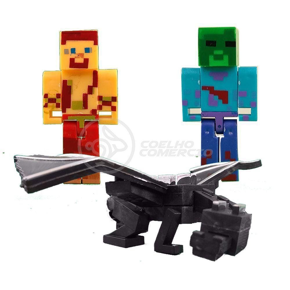 Kit Minecraft Dragão 3 Bonecos + 1 Aranha Vermelha