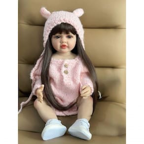 Bebê Reborn Menina Boneca De Silicone Macio Longo Cabelo Castanho Color Tianxin