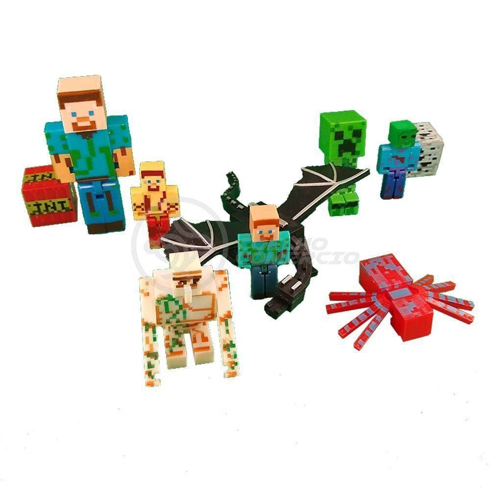Kit Minecraft Dragão 3 Bonecos + 1 Aranha Vermelha