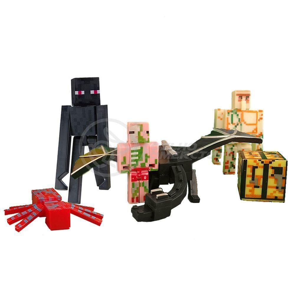 Kit 8 Cartela Minecraft Dragão 40 Bonecos + 8 Bloco Ender Dragon Brinquedo Infantil Bed Wars Pigman