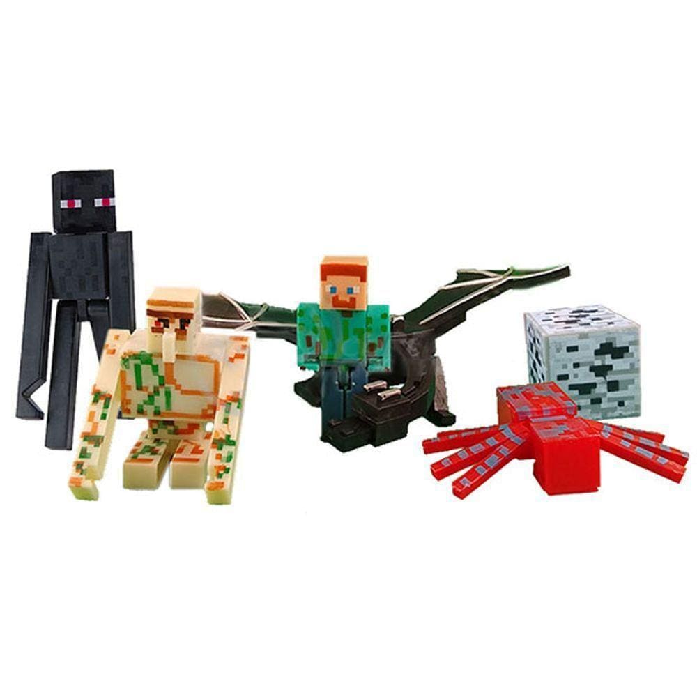 Kit 6 Cartela Minecraft Dragão 30 Bonecos + 6 Bloco Steve