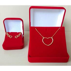 Conjunto Coração, Colar +brinco Ear Cuff Banho De Ouro 18k