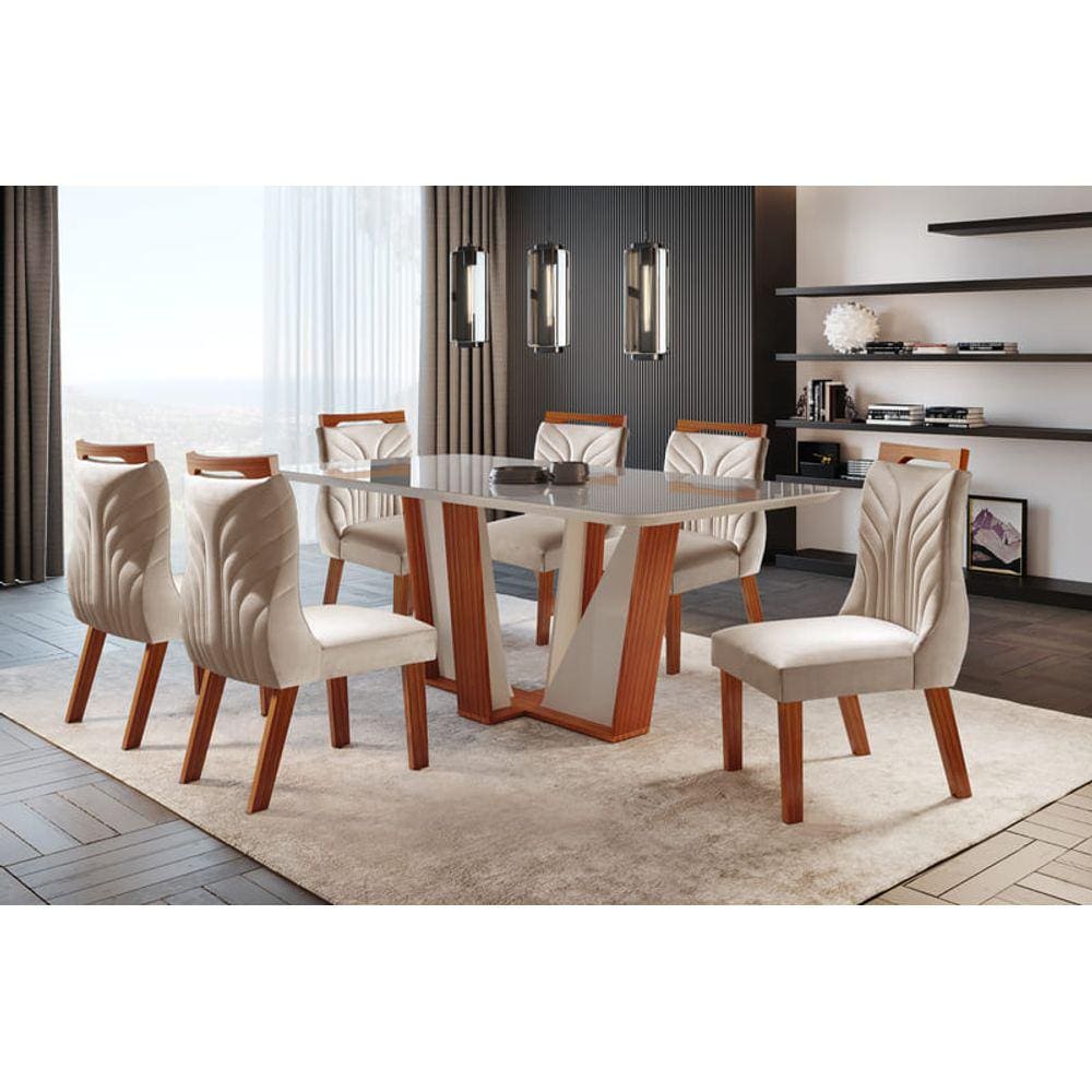 Sala de Jantar Completa com 6 Cadeiras 1,80x0,90m - Veneza - LJ Móveis