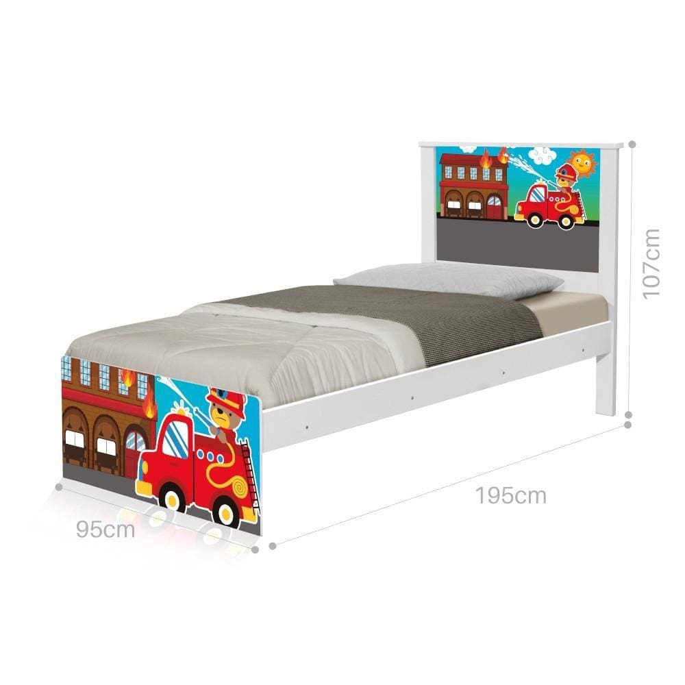 Cama Solteiro Adesivada Bombeiro