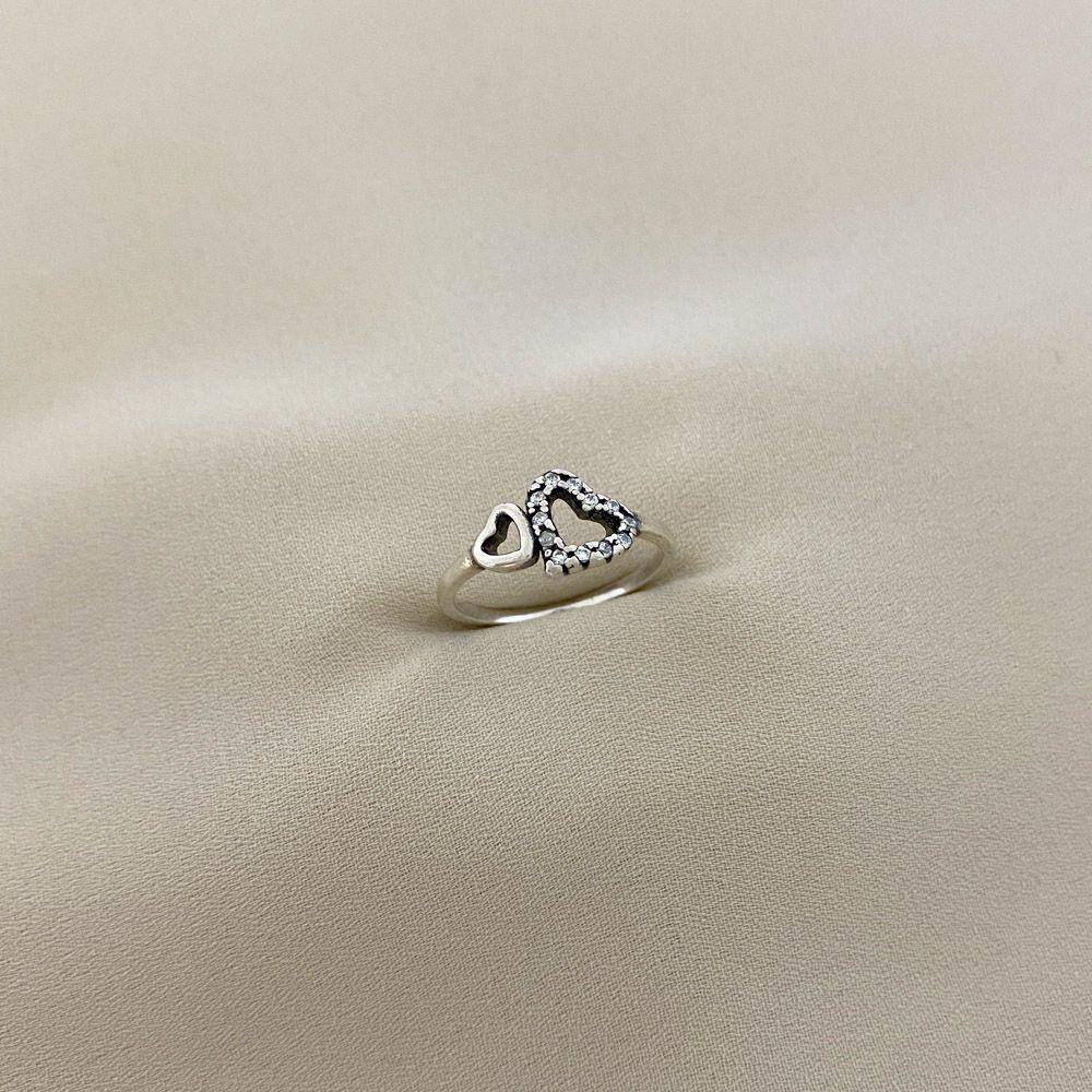 Anél 2 Corações com detalhes em Zircônia