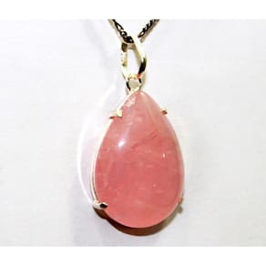Colar Gota Lisa Pedra Quartzo Rosa Natural Prata 950 Garra