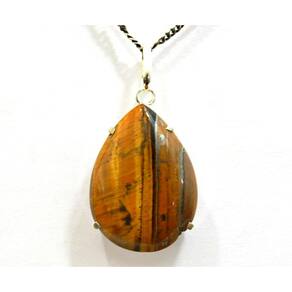 Colar Gota Lisa Pedra Olho de Tigre Natural Prata 950 Garra
