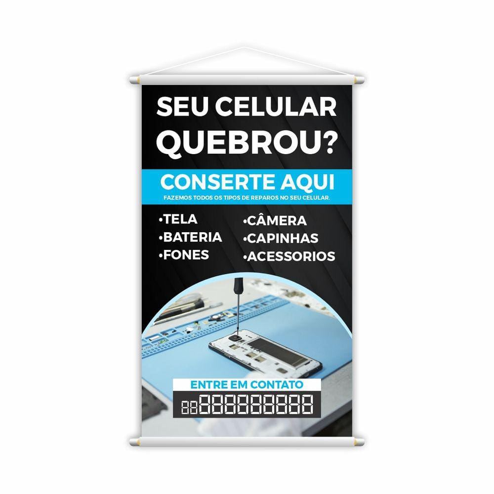 Banner Conserto Reparos de Celulares Número Contato Grande