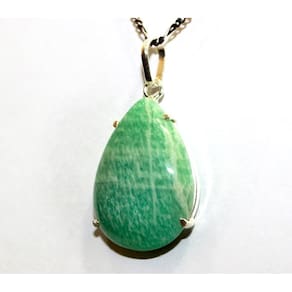 Colar Gota Lisa Pedra Natural Amazonita Prata 950 Garra