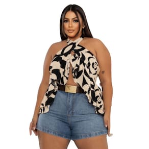 Short Feminino Curto Jeans Plus Size Barra Feita Com Cinto