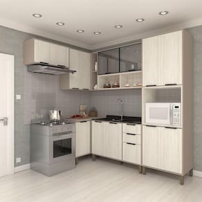 Cozinha Modulada Completa 6 Peças com Balcões Aéreos Vidro Reflecta sem Pia Stylo Luciane Móveis