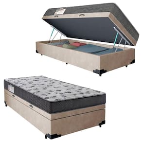 Cama Box Baú Solteiro Suede + Colchão De Espuma D33 - Sereneprime - 88cm bege