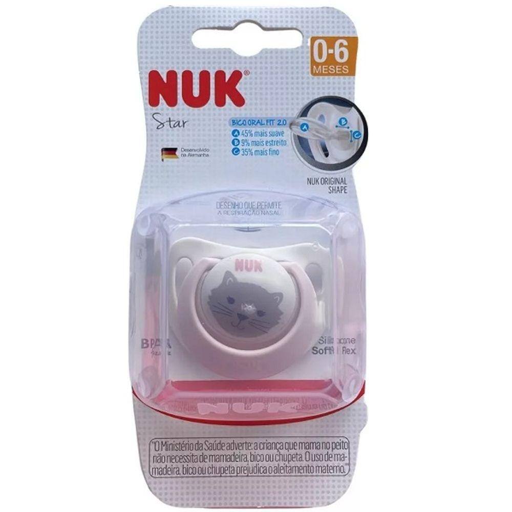 Chupeta de Silicone STAR 0-6 Meses Bico ORAL FIT NUK Gato PA7344-1G