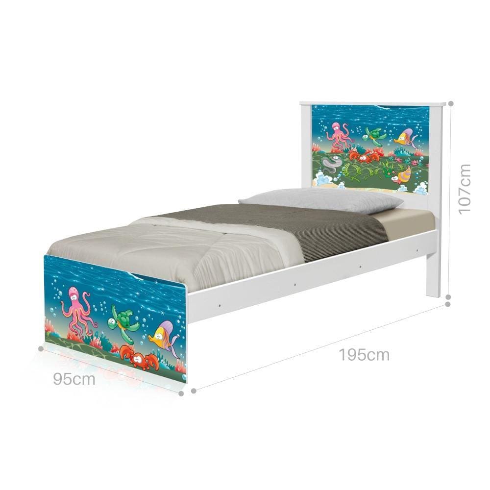 Cama Solteiro Adesivada Fundo do Mar