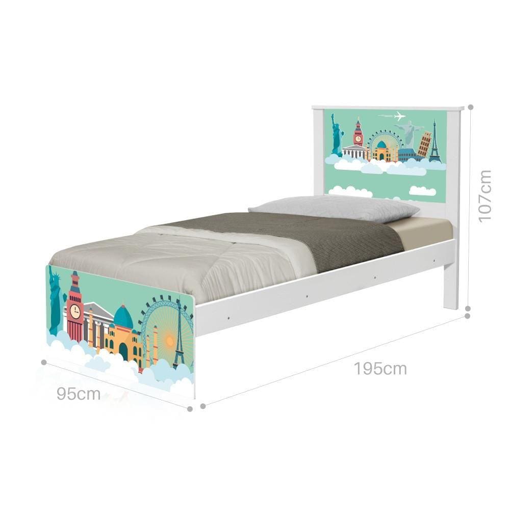 Cama Solteiro Adesivada Mundo Viagens