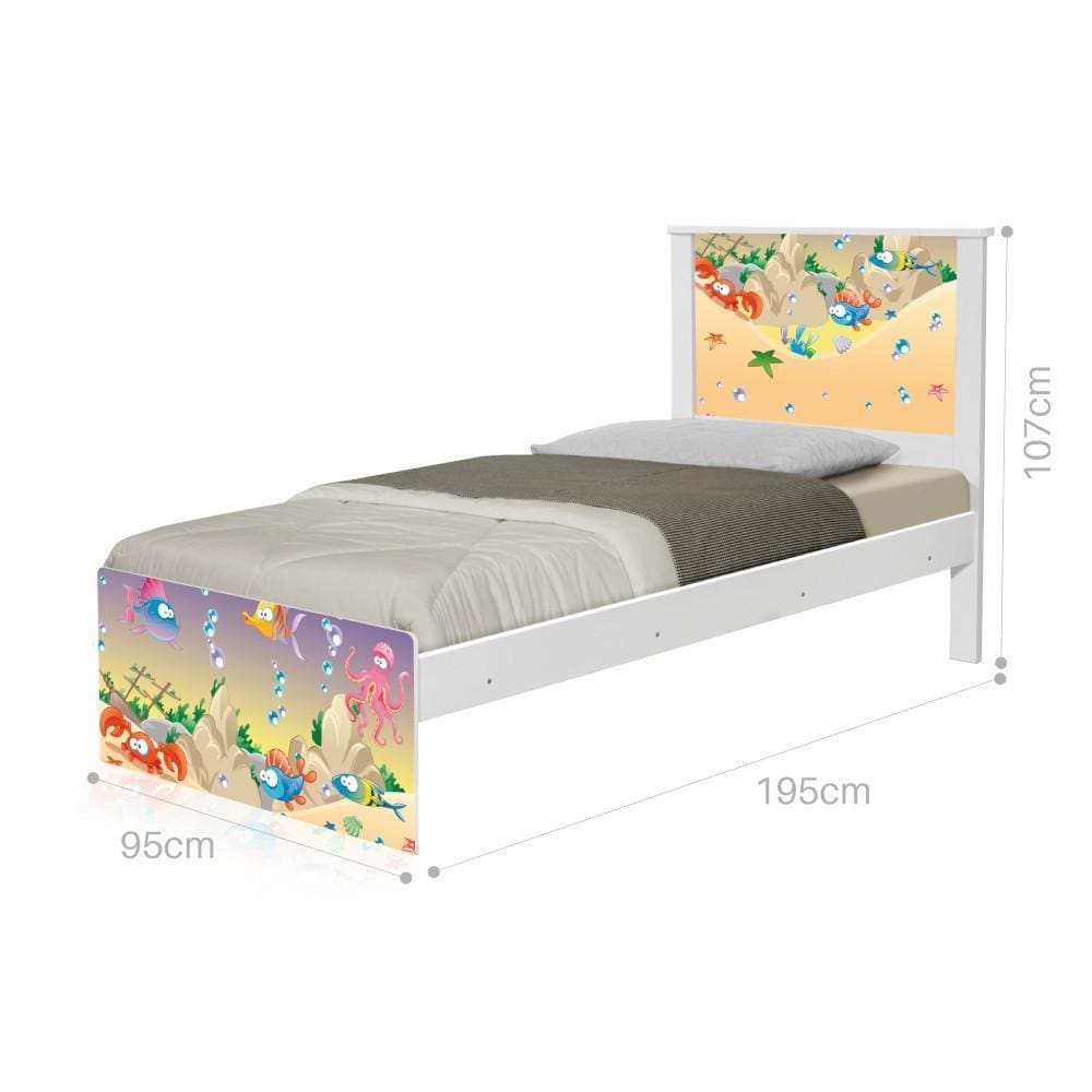 Cama Solteiro Adesivada Fundo do Mar Feliz
