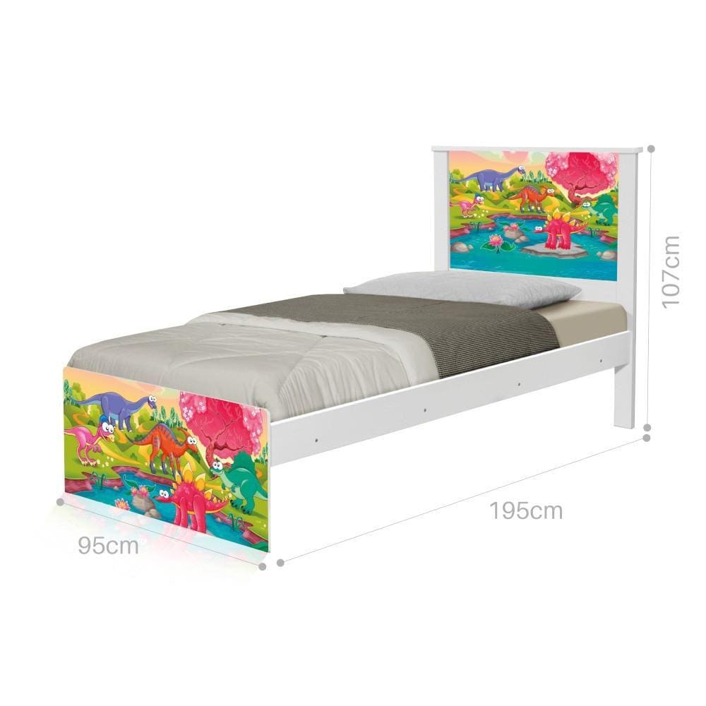 Cama Solteiro Adesivada Dinossauros Coloridos com Colchão