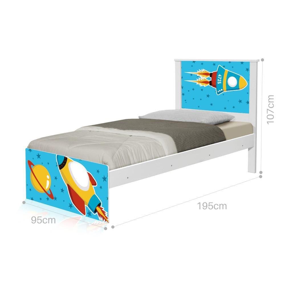 Cama Solteiro Adesivada Foguetespacial com Colchão