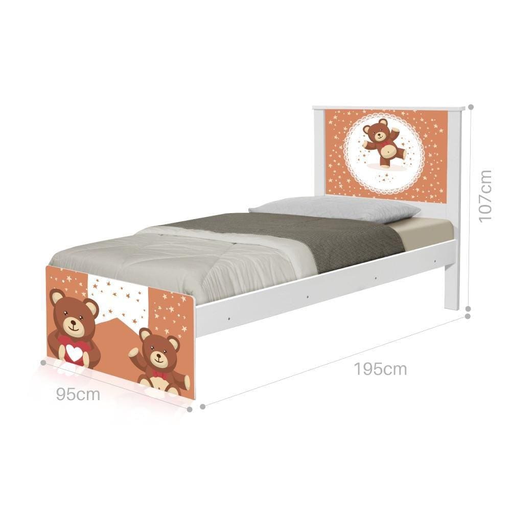 Cama Solteiro Adesivada Ursinhos de Pelúcia com Colchão