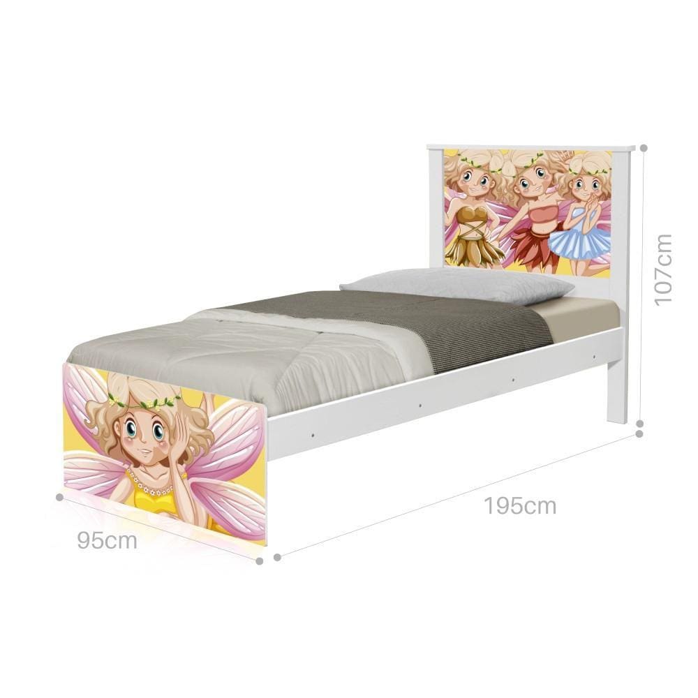 Cama Solteiro Adesivada Fadinhas Coloridas com Colchão