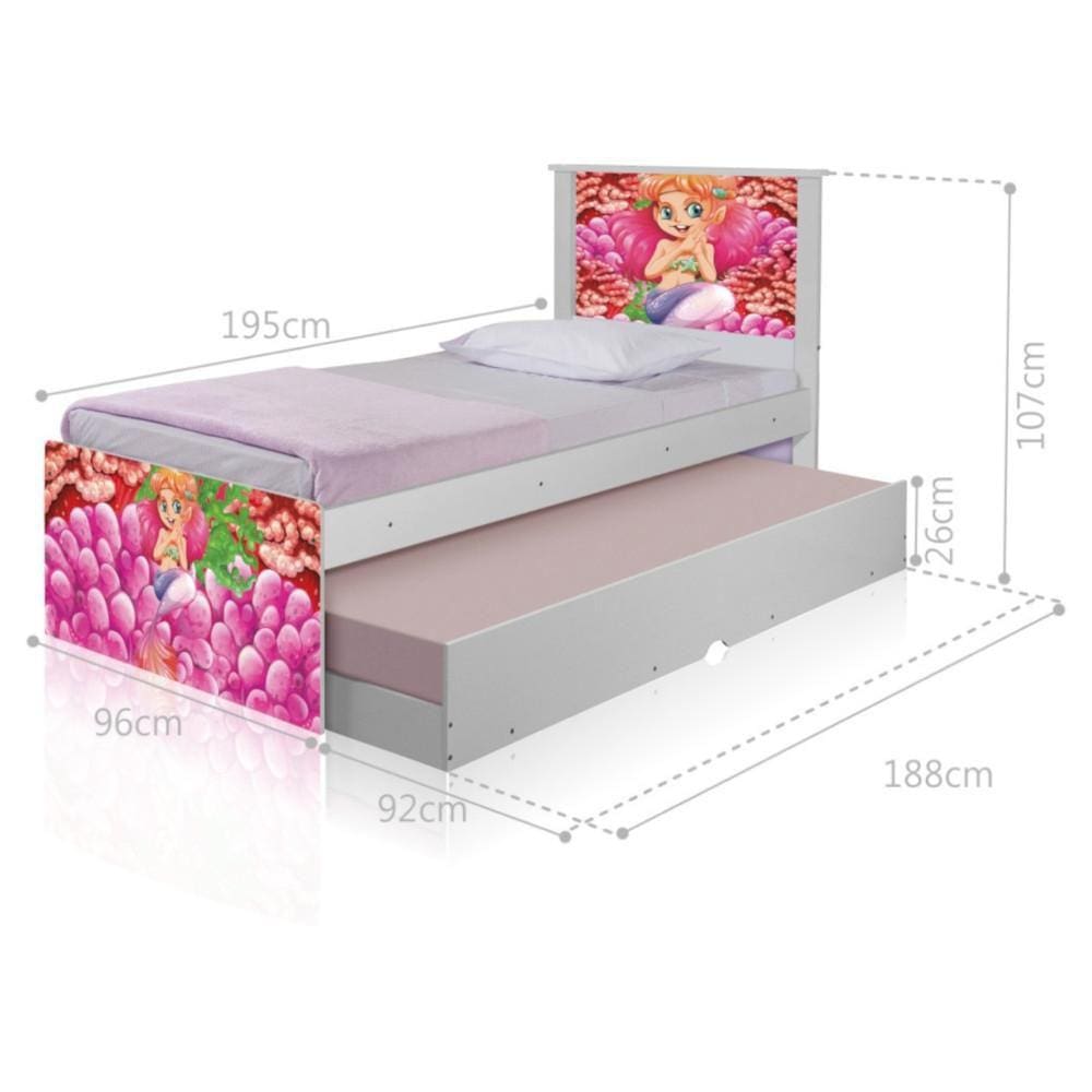 Bicama Juvenil Adesivada Sereia Corais com Colchões