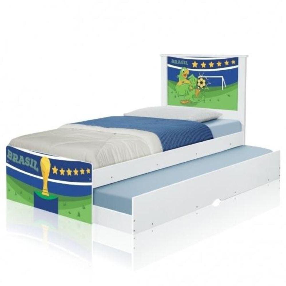 Cama Bicama Juvenil Adesivada Copa do Mundo Brasil com Colchões