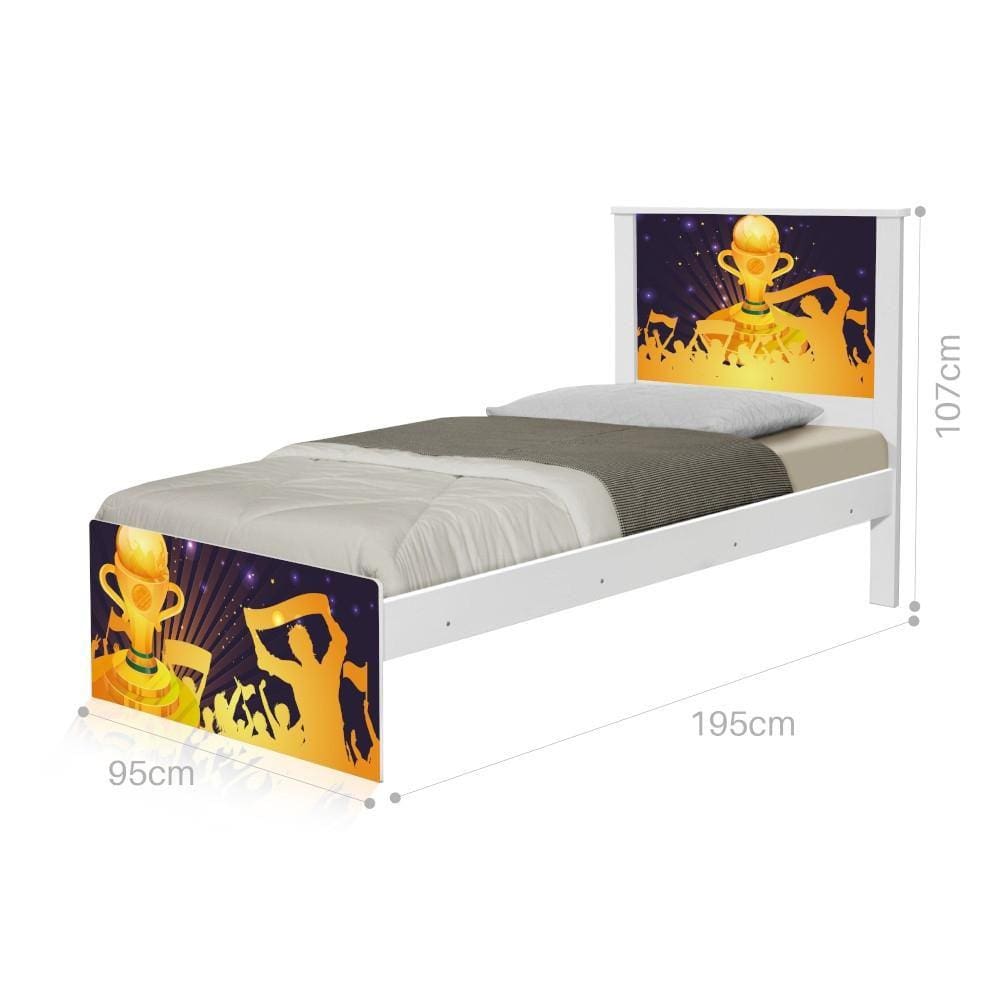 Cama Solteiro Adesivada Futebol Troféu com Colchão