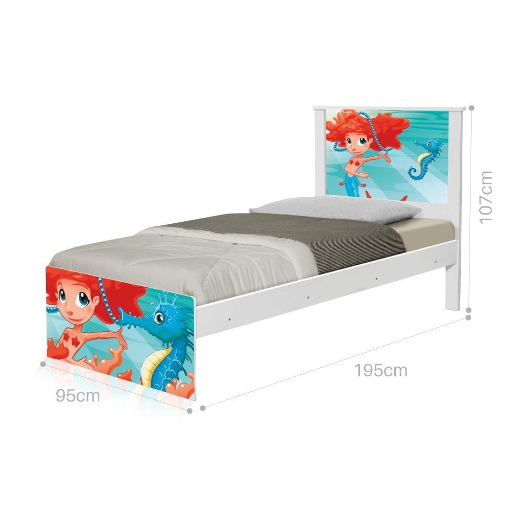 Cama Solteiro Adesivada Sereia Ruiva