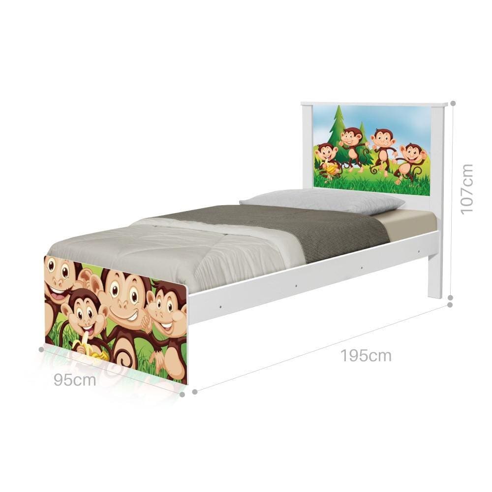 Cama Solteiro Adesivada Safari Macaquinhos