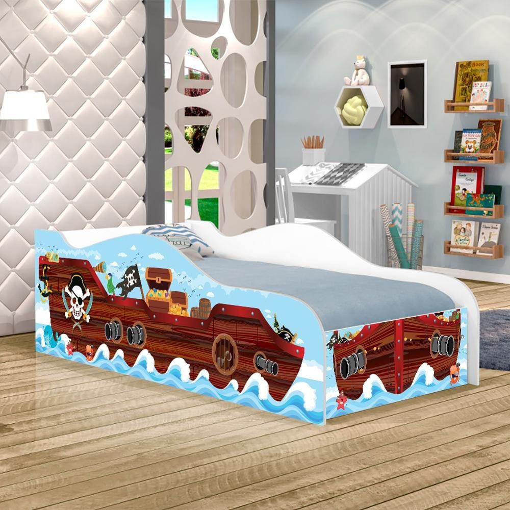 Cama Barco Pirata Kids Infantil Com Colchão