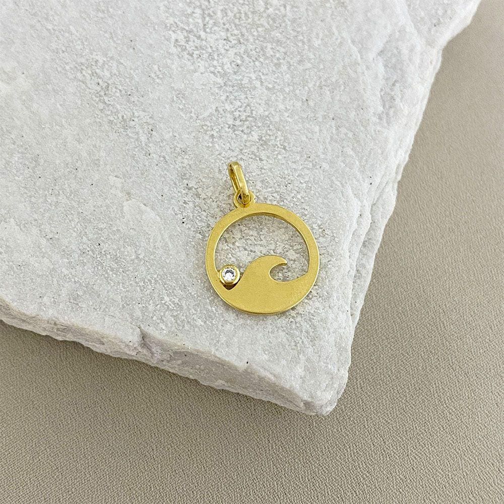 Pingente Circular Onda com Ponto de Luz de Zircônia