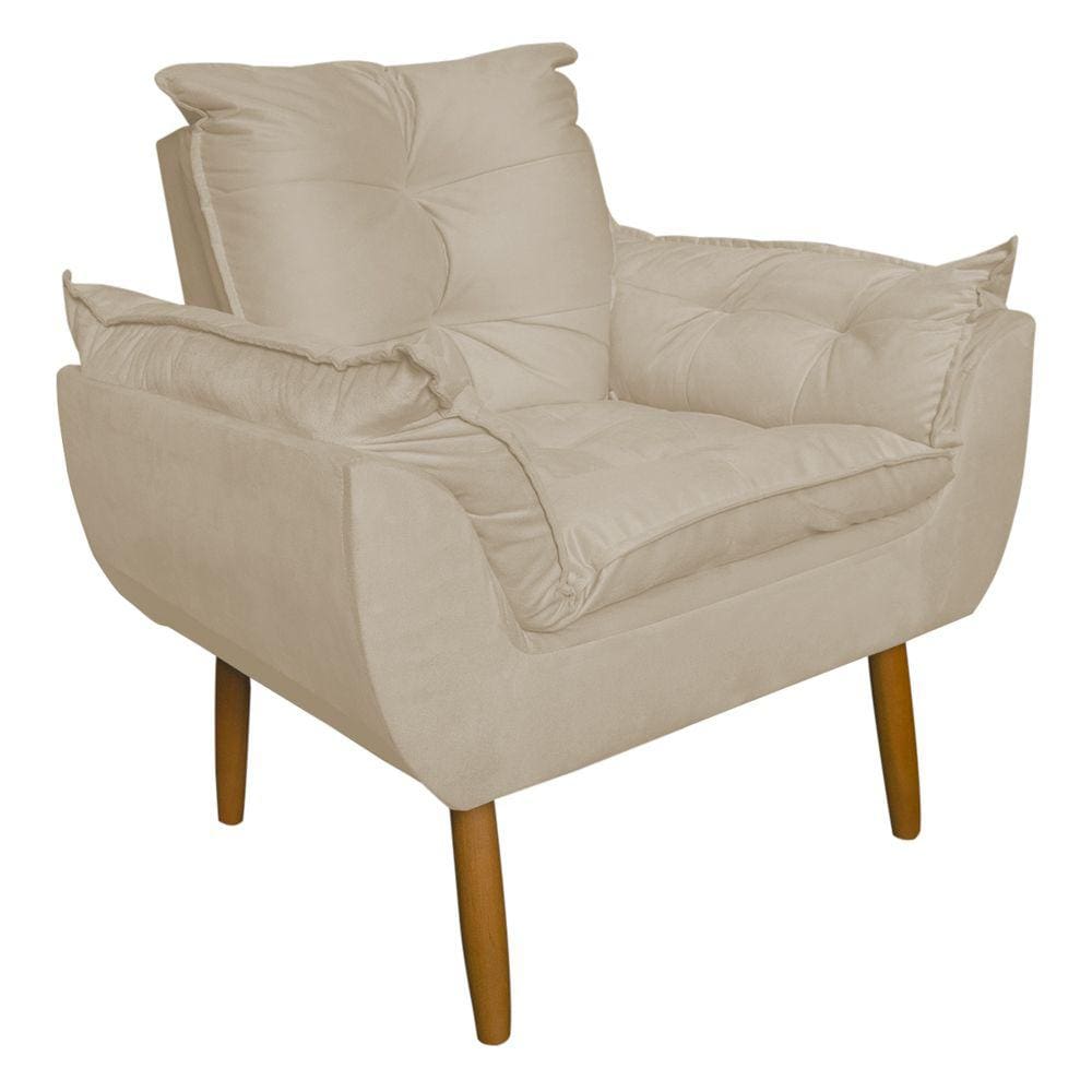 Poltrona Decorativa para Sala de Estar Opala Suede Bege - Montanaris Decor