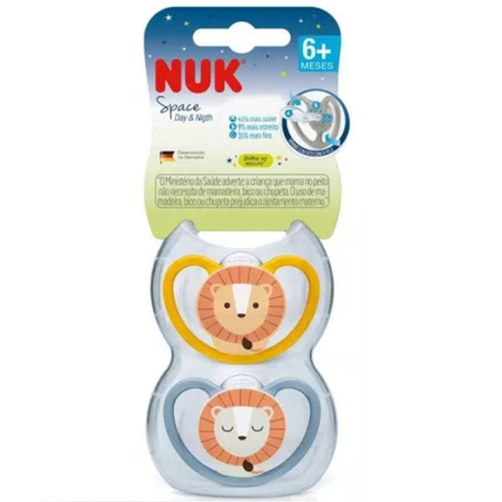 Kit com 2 Chupetas de Silicone 6M+ Space BOY NUK PA7350-2B Leao