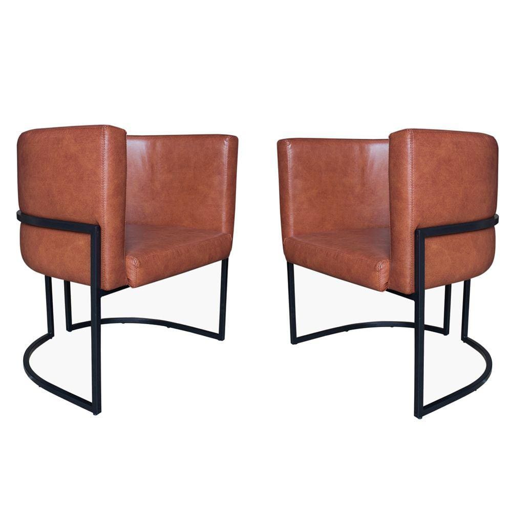 Kit 2 Poltronas Decorativa Sala de Estar Luana Base Preta Corino Caramelo - Montanaris Decor